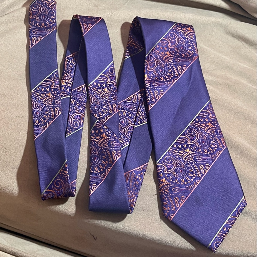 Imani Tie Purple Orange Paisley Design Light Stain Pictured
